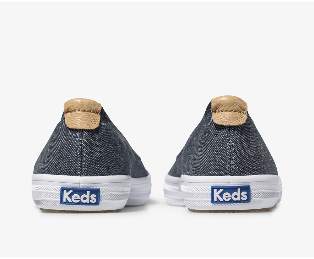 Womens Keds Slip Ons - Bryn Chambray - Navy - 5361-GDZPR